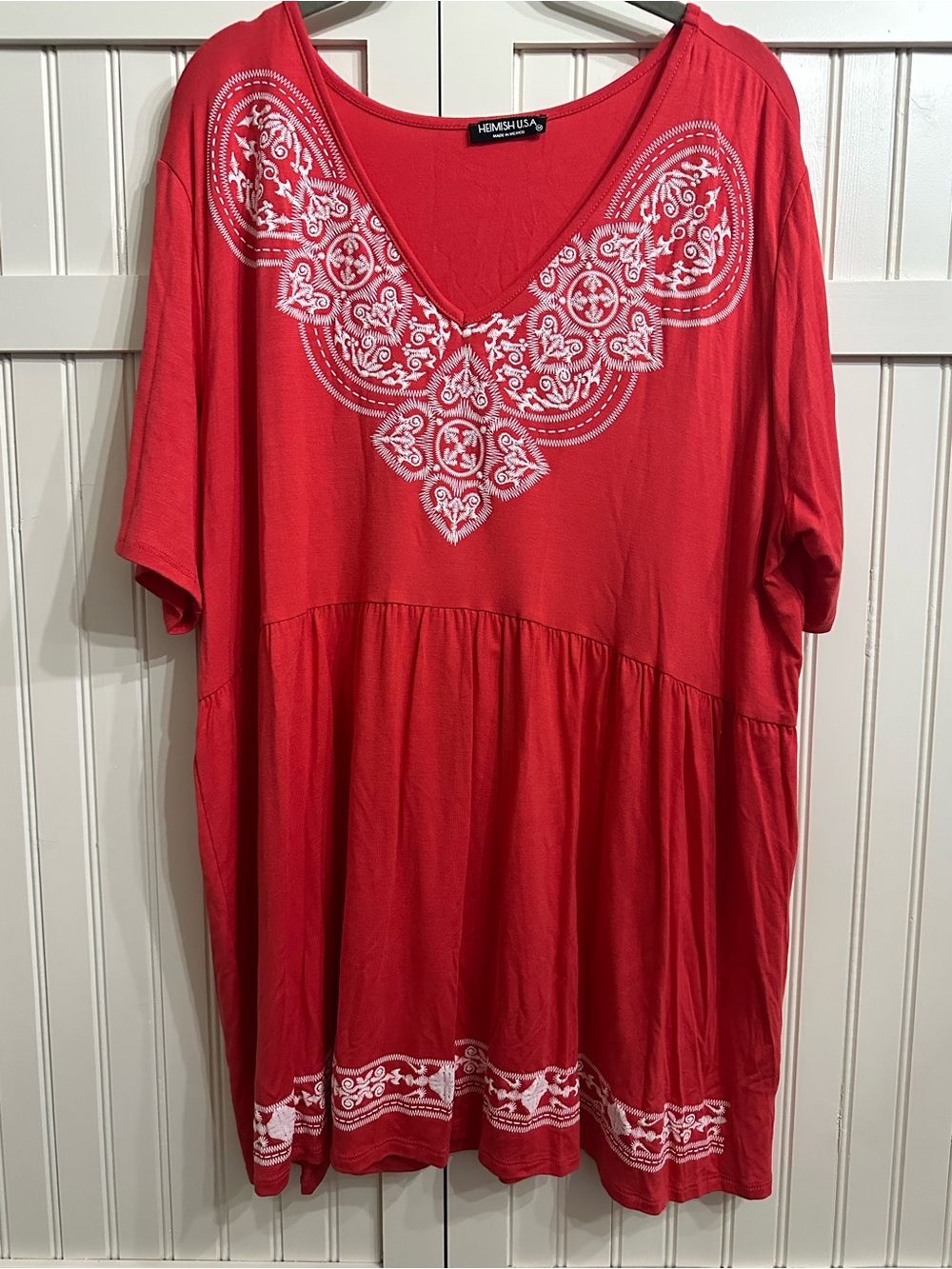 HEIMISH USA Red V-Neck Embroidered Tunic Top